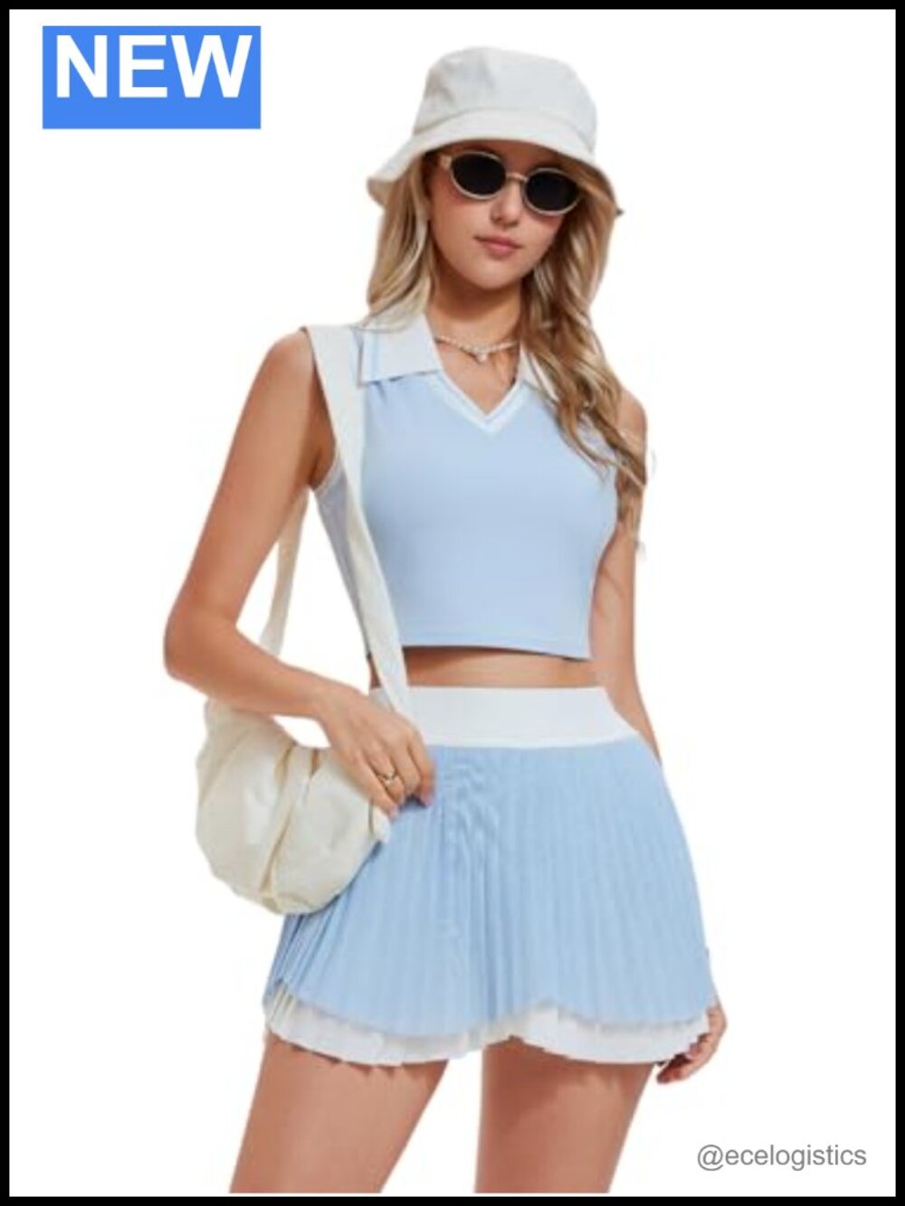 Women's 2 Piece Golf Skort Set Sleeveless Polo Pleated Tennis Skirt with Pockets